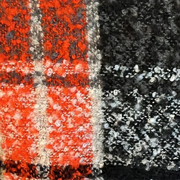 Red/Gray/Black Plaid super soft long oversized blanket scarf fringe trim - Picture 8 of 15